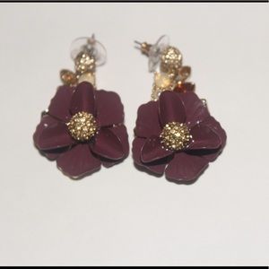 Wine Flower Earring with Gold Gems in the Center